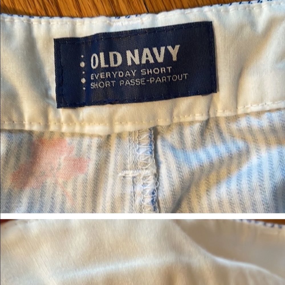 Old Navy Everyday Shorts in Blue Stripe Floral 100% Cotton Sz 10 - Picture 3 of 5